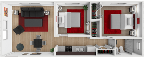 Floor plan for 2 beds, 1 bath, 650 sqft
