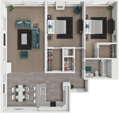 Floor plan for 2 beds, 1 bath, 1158 sqft
