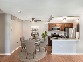 Holly apartment for rent - an open kitchen and dining room with a table and chairs