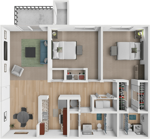 Floor plan for 2 beds, 2 baths, 950 sqft