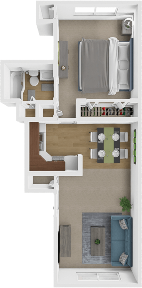 Floor plan for 1 bed, 1 bath, 575 sqft