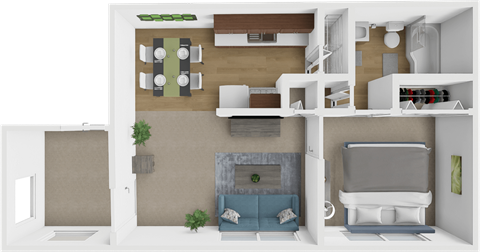 Floor plan for 1 bed, 1 bath, 600 sqft