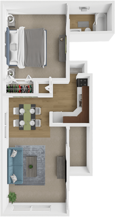 Floor plan for 1 bed, 1 bath, 575 sqft