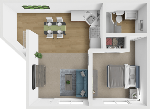 Floor plan for 1 bed, 1 bath, 377 sqft