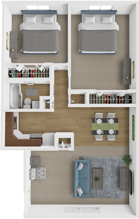 Floor plan for 2 beds, 1 bath, 800 sqft