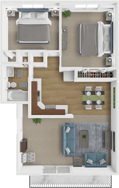 Floor plan for 2 beds, 1 bath, 800 sqft