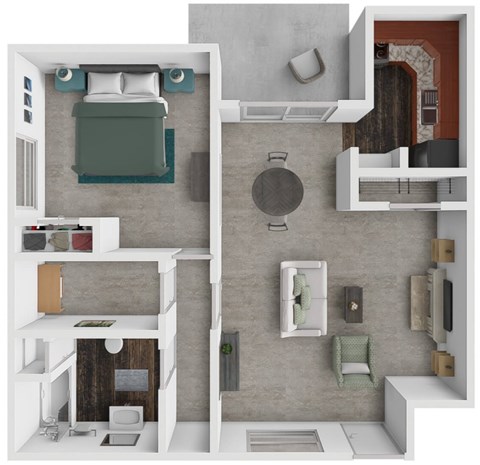Floor plan for 1 bed, 1 bath, 924 sqft