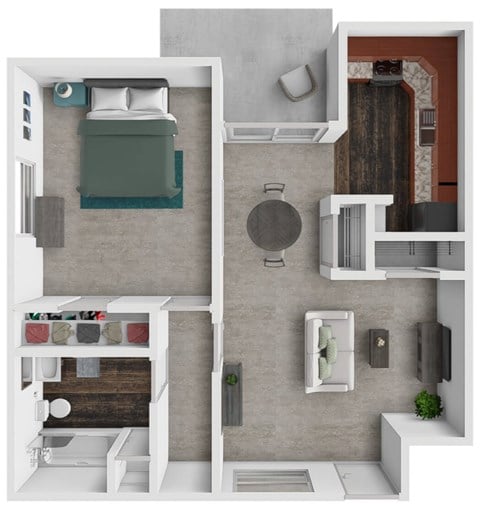 Floor plan for 1 bed, 1 bath, 724 sqft
