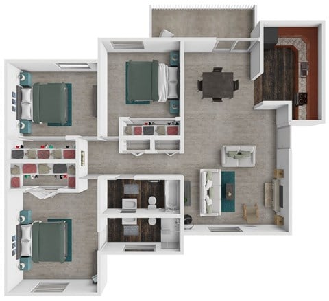 Floor plan for 3 beds, 2 baths, 1350 sqft