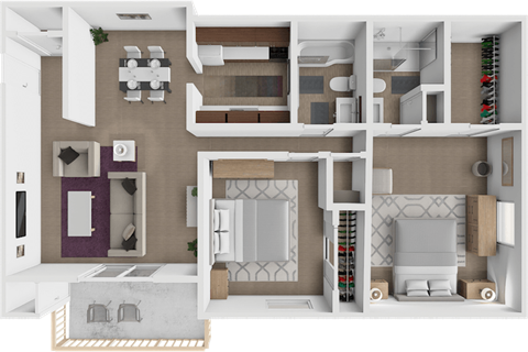 Floor plan for 2 beds, 2 baths, 1000 sqft