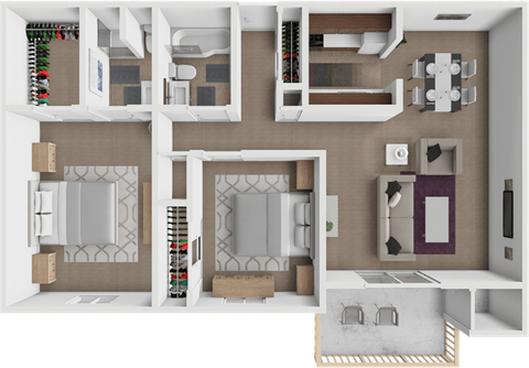 Floor plan for 2 beds, 2 baths, 1050 sqft