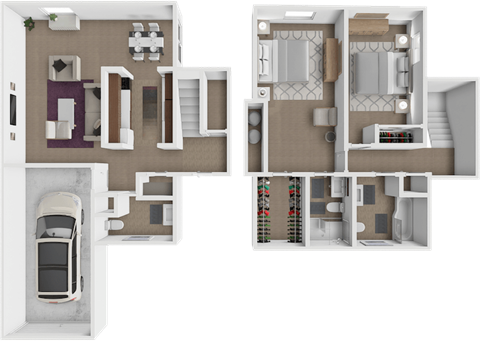 Floor plan for 2 beds, 2.5 baths, 1200 sqft