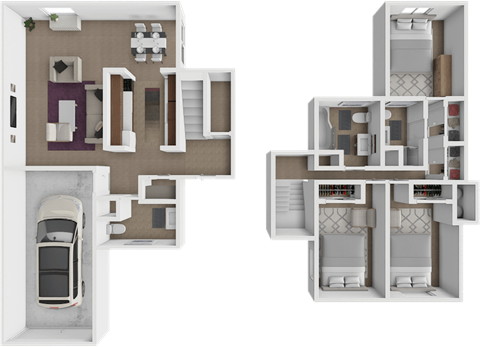 Floor plan for 3 beds, 2.5 baths, 1400 sqft