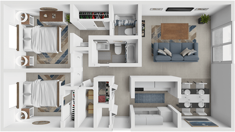 Floor plan for 2 beds, 2 baths, 1025 sqft