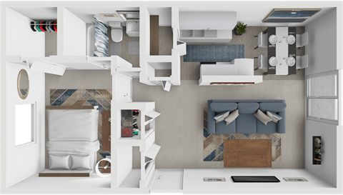 Floor plan for 1 bed, 1 bath, 720 sqft