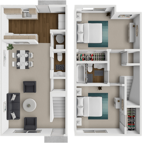 Floor plan for 2 beds, 1.5 baths, 960 sqft