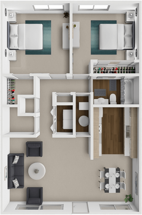 Floor plan for 2 beds, 1 bath, 920 sqft