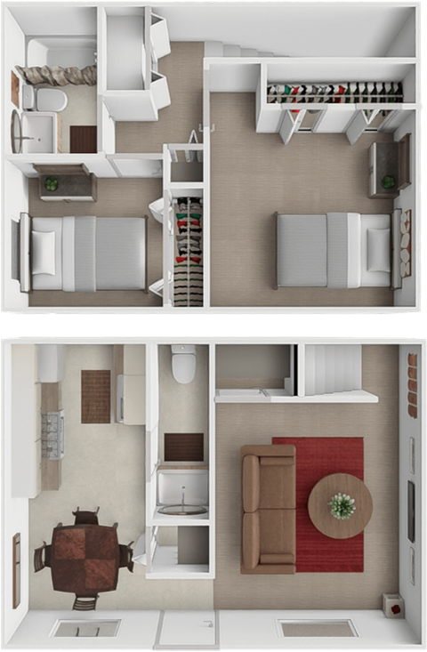 Floor plan for 2 beds, 1.5 baths, 980 sqft