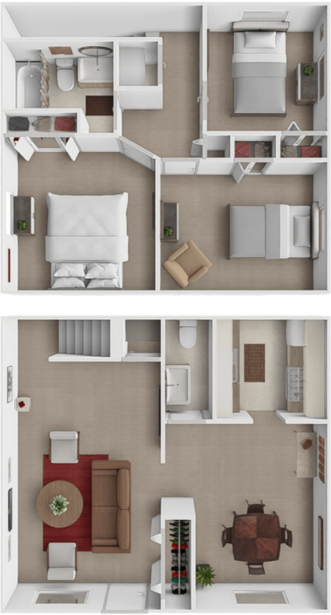 Floor plan for 3 beds, 1.5 baths, 1080 sqft