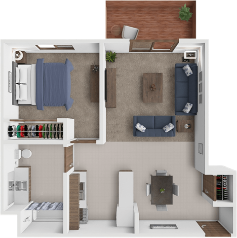 Floor plan for 1 bed, 1 bath, 710 sqft