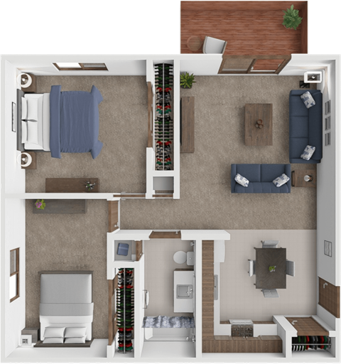 Floor plan for 2 beds, 1 bath, 810 sqft