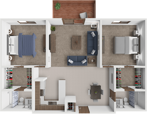 Floor plan for 2 beds, 2 baths, 950 sqft