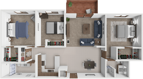 Floor plan for 3 beds, 2 baths, 1150 sqft