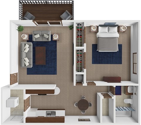 Floor plan for 1 bed, 1 bath, 818 sqft