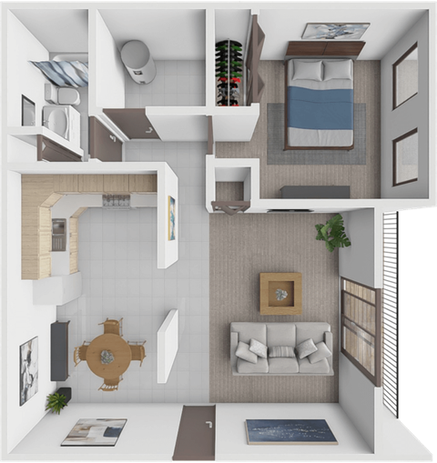 Floor plan for 1 bed, 1 bath, 750 sqft