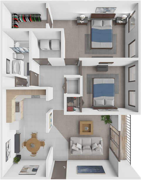 Floor plan for 2 beds, 1 bath, 1000 sqft
