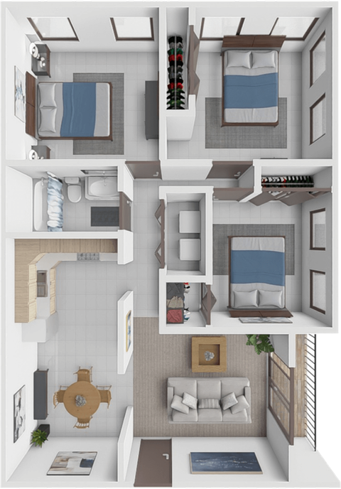 Floor plan for 3 beds, 1 bath, 1200 sqft