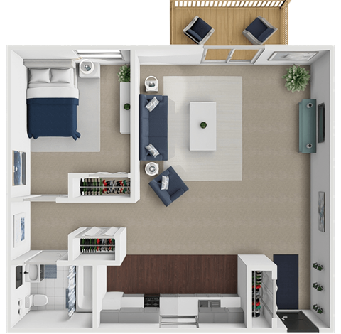 Floor plan for 1 bed, 1 bath, 750 sqft