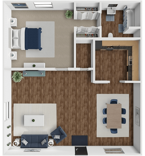 Floor plan for 1 bed, 1 bath, 800 sqft