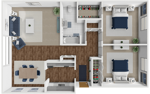 Floor plan for 2 beds, 1 bath, 1100 sqft
