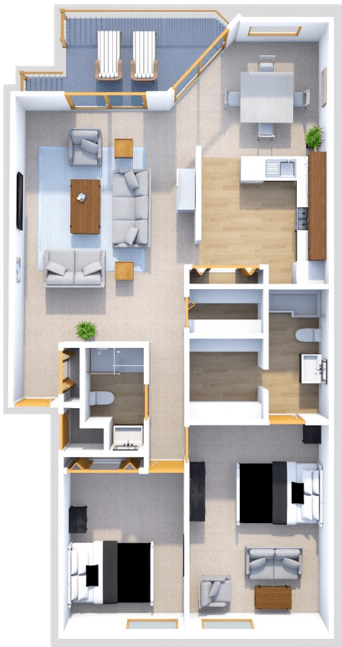 Floor plan for 2 beds, 2 baths, 1215 sqft
