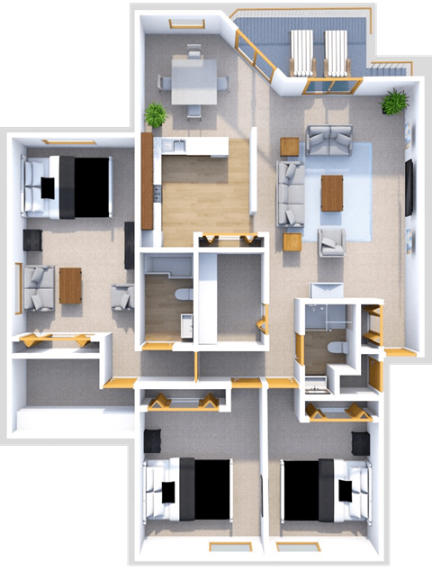 Floor plan for 3 beds, 2 baths, 1540 sqft