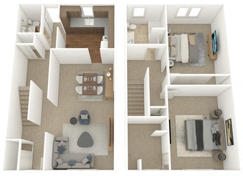 Floor plan for 2 beds, 1.5 baths, 1273 sqft