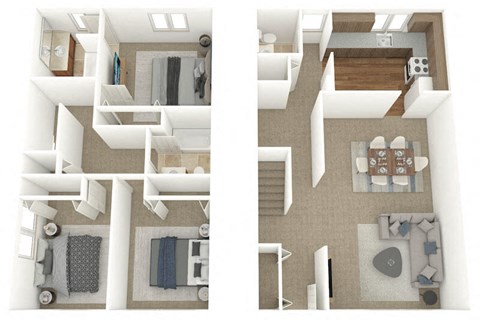 Floor plan for 3 beds, 2.5 baths, 1375 sqft