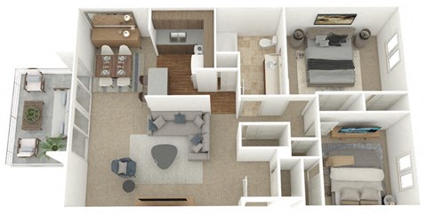 Floor plan for 2 beds, 1 bath, 820 sqft