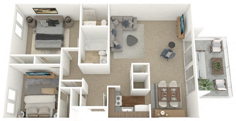 Floor plan for 2 beds, 1.5 baths, 866 sqft
