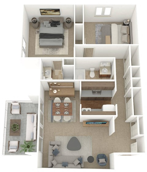 Floor plan for 2 beds, 2 baths, 880 sqft