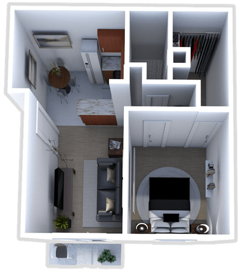 Floor plan for 1 bed, 1 bath, 690 sqft