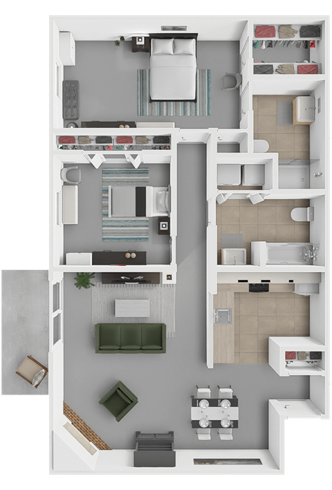 Floor plan for 2 beds, 2 baths, 1084 sqft