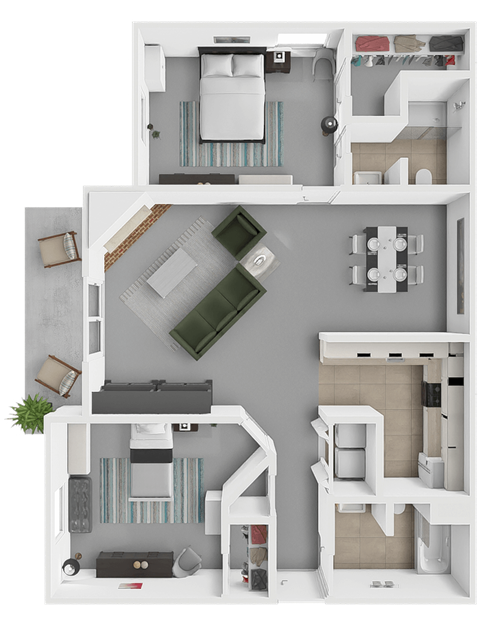 Floor plan for 2 beds, 2 baths, 1131 sqft