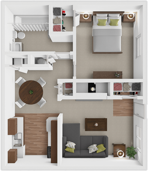 Floor plan for 1 bed, 1 bath, 600 sqft