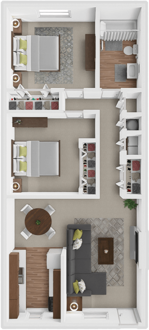 Floor plan for 2 beds, 1 bath, 810 sqft