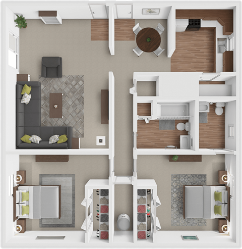 Floor plan for 2 beds, 1.5 baths, 935 sqft