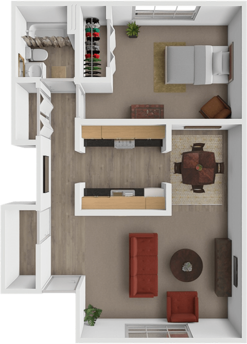 Floor plan for 1 bed, 1 bath, 612 sqft