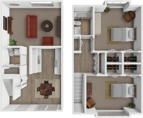 Floor plan for 2 beds, 1.5 baths, 1020 sqft