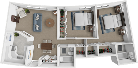 Floor plan for 2 beds, 2 baths, 825 sqft